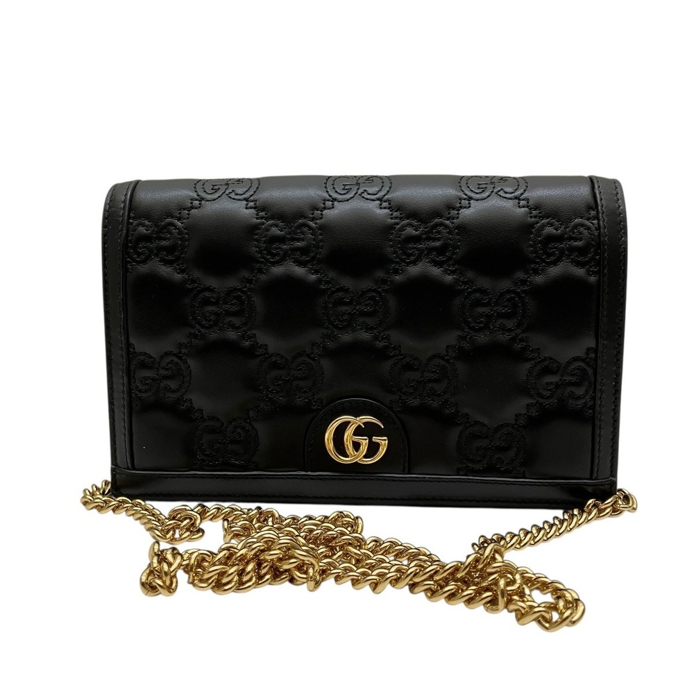 Gucci Matelasse Black Shoulder Chain Pouch Leather GG Wallet Bag - Picture 3 of 7